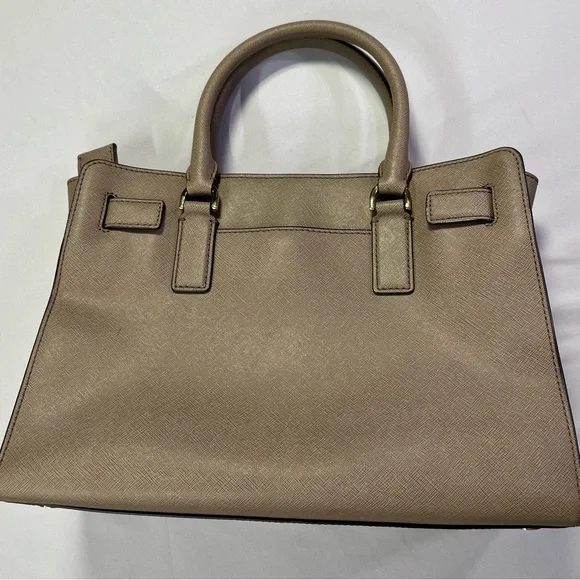 Michael Kors Dillon Medium Saffiano Leather Satchel Taupe Tan Bag Purse - EUC - Picture 5 of 11